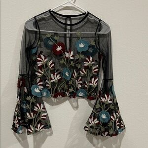 Elegant Sheer Black Floral Embroidered Blouse